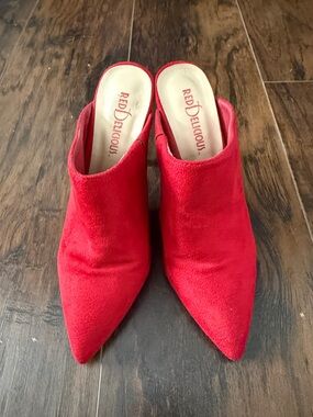 Delicious Red Pointed Slip-On Mule Heels